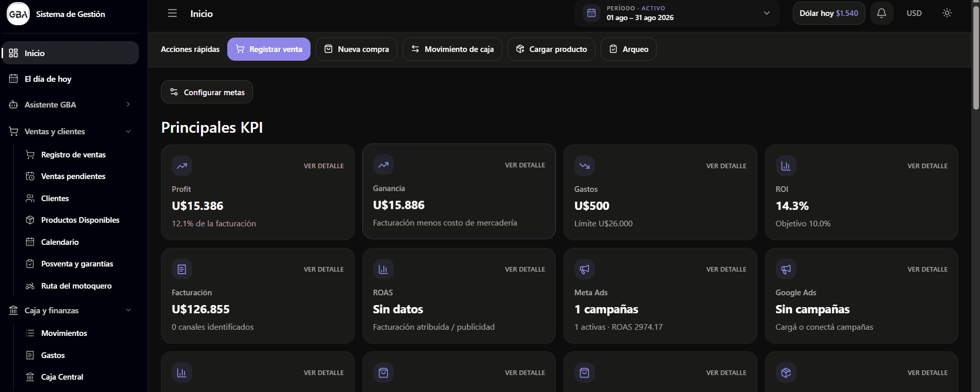 Dashboard principal